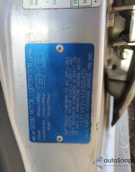 2002 Suzuki Xl7 Plus z USA, uszkodzony, nr VIN NULL